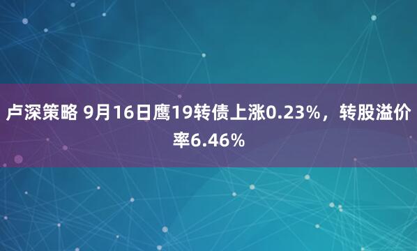 卢深策略 9月16日鹰19转债上涨0.23%，转股溢价率6.46%